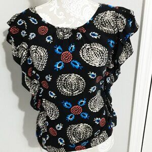 Ellla Rafaella ruffled short sleeve floral top size XL